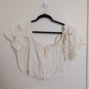 Victorian Bohemian Ivory Blouse Ruffles Size L/XL Crop Top Cottage Core Romantic